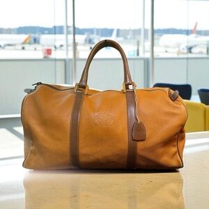 Loewe Vintage Camel Brown Leather Travel Duffle Bag